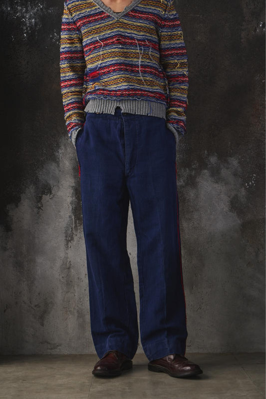 1910's French antique Indigo linen fireman trousers 法國古著 消防員 麻料藍染褲