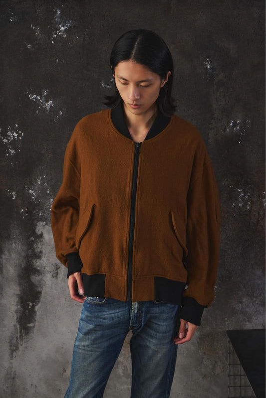 VOAAOV OVERSIZE WOOL BOMBER JACKET 日本設計品牌 棕色羊毛飛行員外套