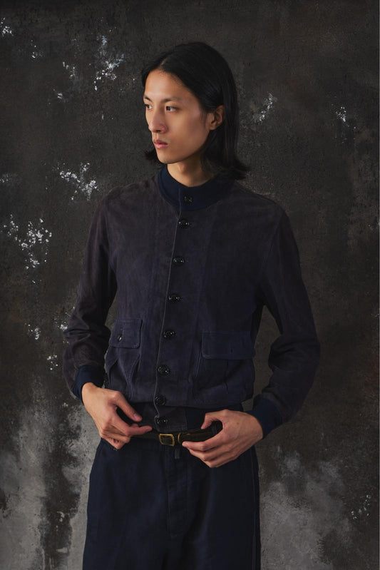 Valstar Valstarino Suede Bomber Jacket 深藍格紋麂皮飛行外套 意大利製
