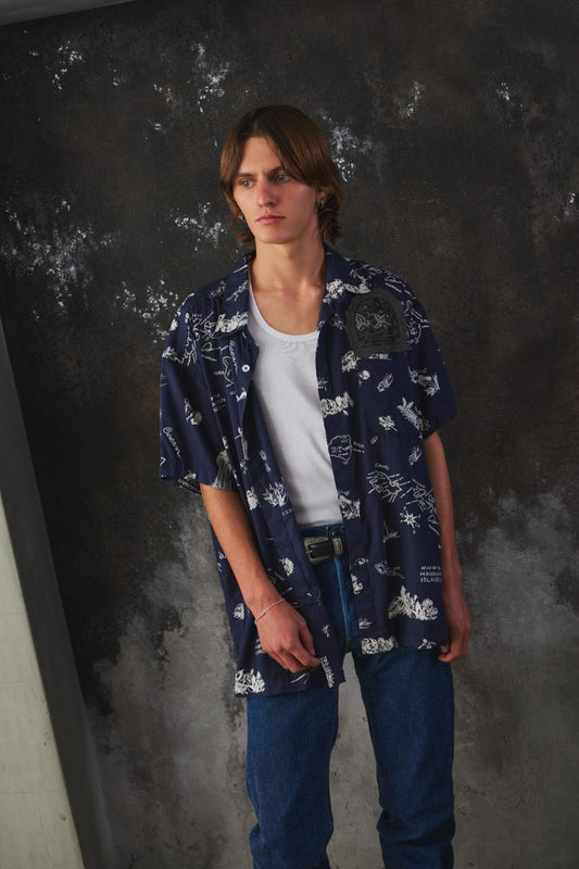 Porter Classic ALOHA SHIRT HAWAIIAN HISTORY 夏威夷歷史圖鑑人造絲短袖襯衫