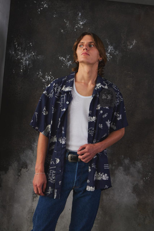 Porter Classic ALOHA SHIRT HAWAIIAN HISTORY 夏威夷歷史圖鑑人造絲短袖襯衫