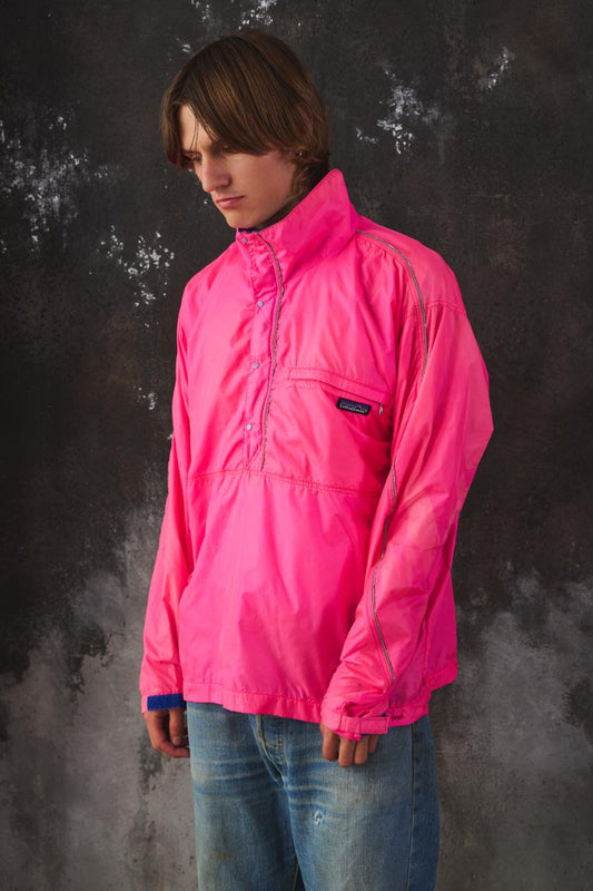 Vintage Patagonia 90s Neon Pink &Blue Anorak Shell Jacket 90 年代古著 霓虹粉拼接防風連帽連袖外套 美國製