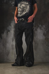 Vintage Remake "Double Zip" Flare Denim Pants - Fade Black改製 雙面拉鍊可調式 擴展靴型褲 喇叭褲 水洗黑