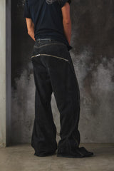 Vintage Remake "Double Zip" Flare Denim Pants - Fade Black改製 雙面拉鍊可調式 擴展靴型褲 喇叭褲 水洗黑