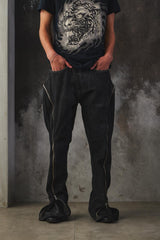 Vintage Remake "Double Zip" Flare Denim Pants - Fade Black改製 雙面拉鍊可調式 擴展靴型褲 喇叭褲 水洗黑