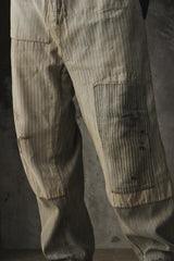 1940-50s Vintage French Pinstripe Patched Workwear Trousers Le Grand Condé Tag Distressed Archival Style 法國古著條紋補丁工裝長褲