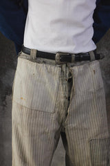 1940-50s Vintage French Pinstripe Patched Workwear Trousers Le Grand Condé Tag Distressed Archival Style 法國古著條紋補丁工裝長褲