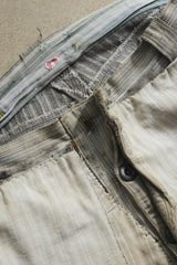 1940-50s Vintage French Pinstripe Patched Workwear Trousers Le Grand Condé Tag Distressed Archival Style 法國古著條紋補丁工裝長褲