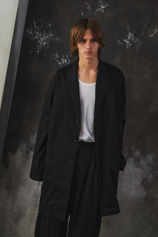 Ground Y Cotton 3-Button Long Coat Work Jacket 山本耀司支線 棉質翻領三鈕扣長款大衣 工作外套 全新含吊牌