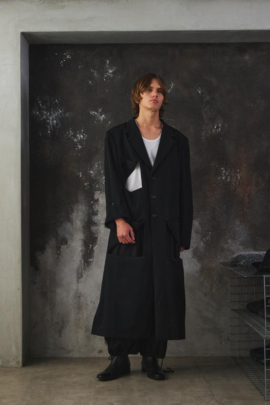 Yohji Yamamoto POUR HOMME Wool Gabardine Diagonal Button Long Jacket 山本耀司 斜向鈕扣長款大衣 全新含吊牌