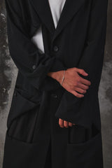 Yohji Yamamoto POUR HOMME Wool Gabardine Diagonal Button Long Jacket 山本耀司 斜向鈕扣長款大衣 全新含吊牌