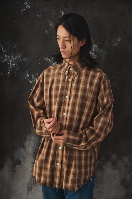 ANOWHEREMAN Over-sized Checked Flannel Shirt Raw Edge Streetwear 台灣設計師品牌 鬚邊長袖格紋襯衫