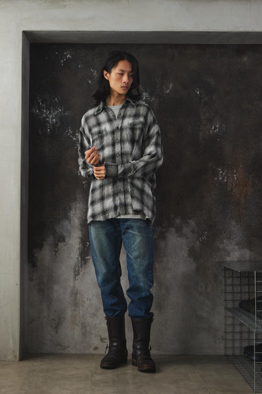 Name. Ombre Plaid Shirt Frayed Hem Distressed Linen Checked Shirt 日本設計師品牌 自然鬚邊亞麻隱格紋襯衫
