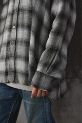 Name. Ombre Plaid Shirt Frayed Hem Distressed Linen Checked Shirt 日本設計師品牌 自然鬚邊亞麻隱格紋襯衫