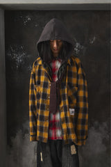 Maison MIHARA YASUHIRO Double Layered Check Shirt "Yellow" 日本設計師品牌 雙層疊搭連帽格紋襯衫黃色