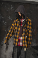 Maison MIHARA YASUHIRO Double Layered Check Shirt "Yellow" 日本設計師品牌 雙層疊搭連帽格紋襯衫黃色