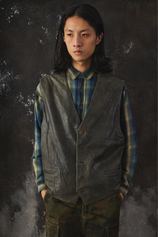 Faded Sage Green Leather Vest舊化灰綠色皮革背心