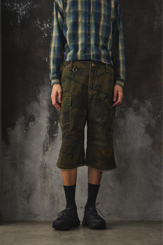 SONGZIO ONZ Camo Ripstop Cargo Distressed Shorts 韓國設計師品牌 迷彩防撕裂工裝短褲