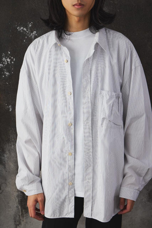 refomed - WRIST PATCH WIDE SHIRT "STRIPE" 日本設計師品牌 條紋寬幅縮口袋長袖襯衫