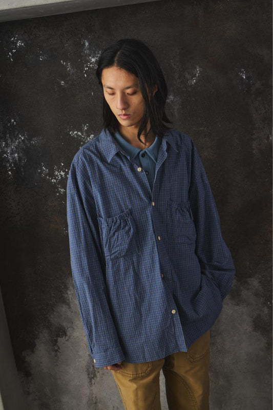 refomed WRIST PATCH WIDE SHIRT "CHECK" 日本設計師品牌 寬幅雙口袋格紋長袖襯衫