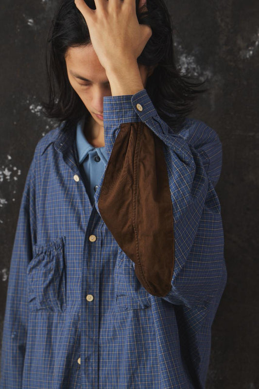refomed WRIST PATCH WIDE SHIRT "CHECK" 日本設計師品牌 寬幅雙口袋格紋長袖襯衫