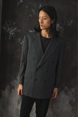Grey Striped Double-Breasted Peak-Lapel Blazer / Suit Jacket 灰色條紋雙排扣劍領西裝外套