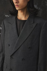 Grey Striped Double-Breasted Peak-Lapel Blazer / Suit Jacket 灰色條紋雙排扣劍領西裝外套