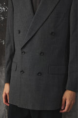 Grey Striped Double-Breasted Peak-Lapel Blazer / Suit Jacket 灰色條紋雙排扣劍領西裝外套