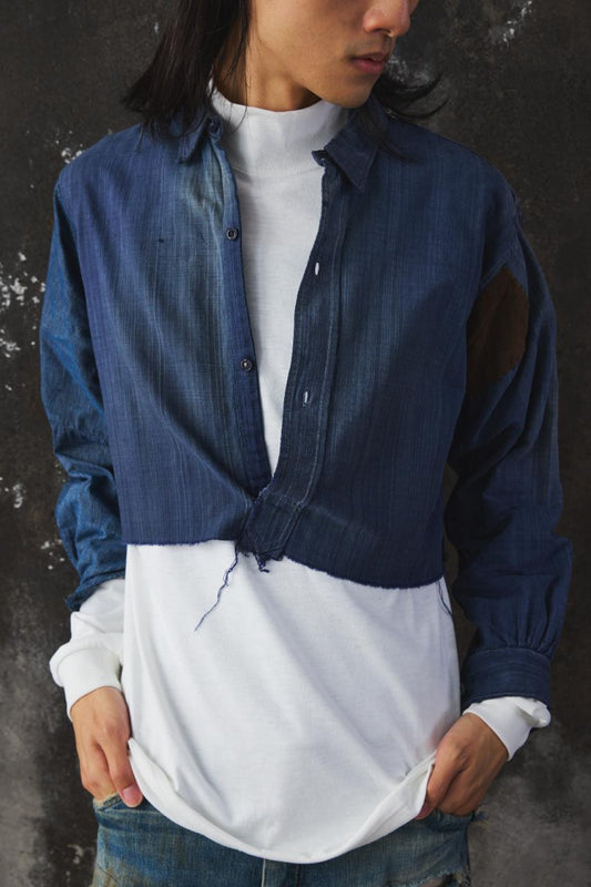 1930s French Hand-Dyed Indigo Patchwork Shirt 30年代法國手染靛藍拼接襯衫