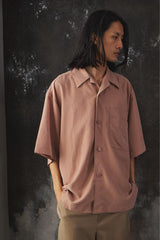 i'm here UNFORM OPEN COLLAR SHIRTS 日本設計師品牌 淺卡其光澤感寬鬆復古開襟衫