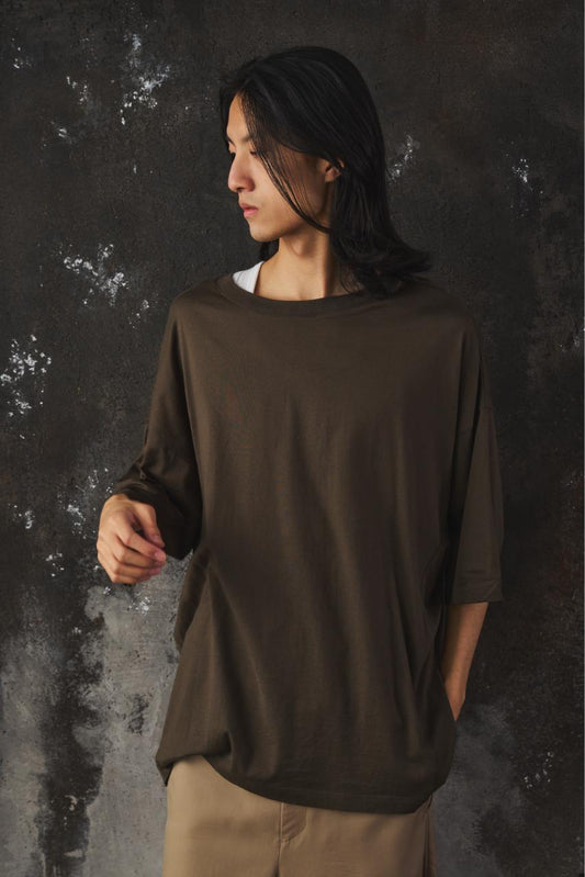 My Beautiful Landlet MERCERIZATION JERSEY TUCK NECK BIG T-SHIRT 日本設計師品牌 綠色棉質落肩寬鬆短T