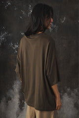 My Beautiful Landlet MERCERIZATION JERSEY TUCK NECK BIG T-SHIRT 日本設計師品牌 綠色棉質落肩寬鬆短T