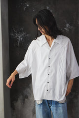 My Beautiful Landlet POPLIN STRIPED SLEEVE SHIRT -White日本設計師品牌 府綢條紋寬幅短袖襯衫
