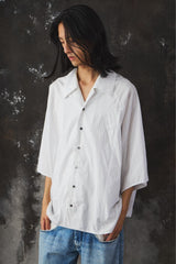 My Beautiful Landlet POPLIN STRIPED SLEEVE SHIRT -White日本設計師品牌 府綢條紋寬幅短袖襯衫