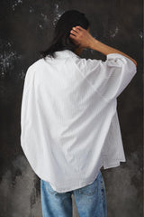 My Beautiful Landlet POPLIN STRIPED SLEEVE SHIRT -White日本設計師品牌 府綢條紋寬幅短袖襯衫