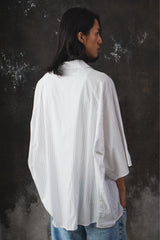 My Beautiful Landlet POPLIN STRIPED SLEEVE SHIRT -White日本設計師品牌 府綢條紋寬幅短袖襯衫