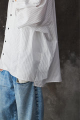 My Beautiful Landlet POPLIN STRIPED SLEEVE SHIRT -White日本設計師品牌 府綢條紋寬幅短袖襯衫