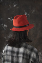 CALEE Studded Leather-Trimmed Linen Hat 亞麻編織皮革鉚釘飾邊紳士帽