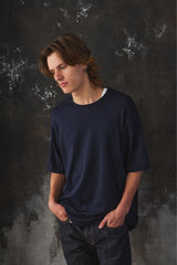 UNITED ARROWS OrganicCotton Narrow Binder T-SHIRT 藍色有機棉窄邊滾領短T