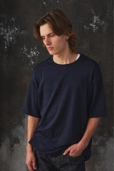 UNITED ARROWS OrganicCotton Narrow Binder T-SHIRT 藍色有機棉窄邊滾領短T