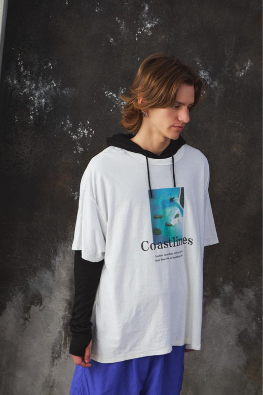 ISNESS MUSIC - Coastlines T-SHIRT with cassette tape 日本設計師品牌 白色專輯封面寬鬆短T