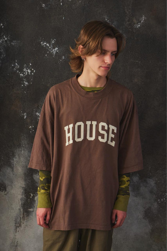 ISNESS MUSIC House Flocky T-shirt 日本設計師品牌 咖啡色植絨印花寬鬆短T