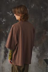 ISNESS MUSIC House Flocky T-shirt 日本設計師品牌 咖啡色植絨印花寬鬆短T