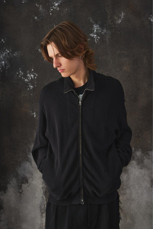 Old Joe Brand WAVY RIB TRAINING Jacket 日本設計師品牌 黑色波浪羅紋針織夾克