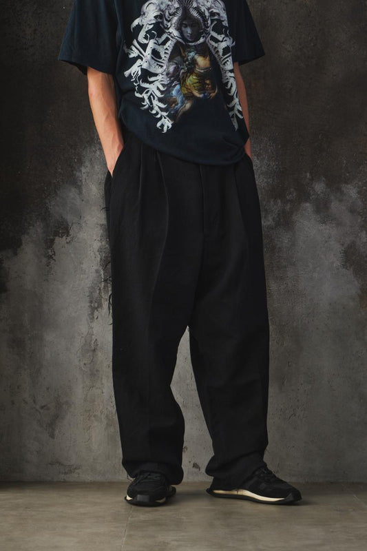 Needles - Raw Edge Trouser W/L Herringbone - Black 羊毛混紡抽鬚邊長褲