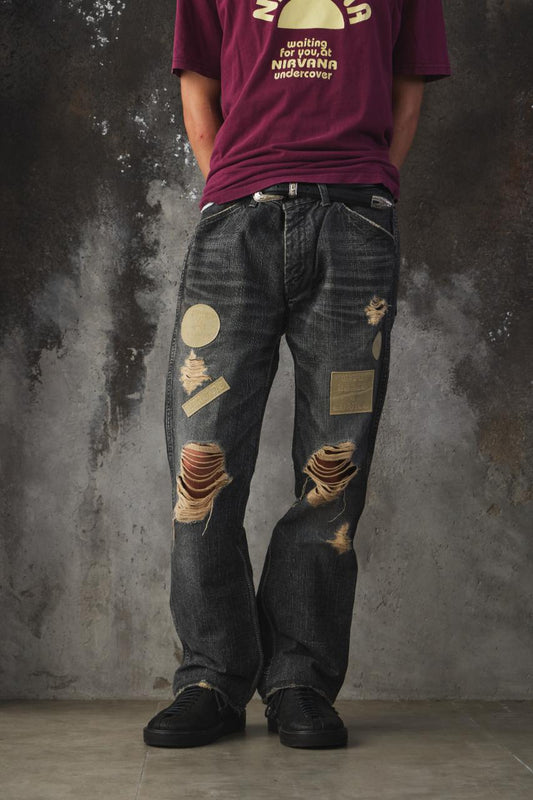 Number (N)ine AW04 "Give Peace a Chance" Patchwork Distressed Denim 宮下貴裕 破壞貼布牛仔褲