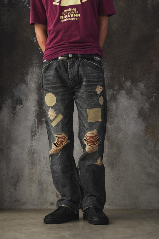 Number (N)ine AW04 "Give Peace a Chance" Patchwork Distressed Denim 宮下貴裕 破壞貼布牛仔褲