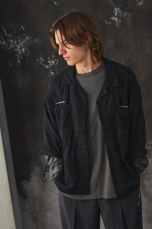 TIGHTBOOTH PRODUCTION DIAMOND ROLL-UP SHIRT 日本滑板品牌 黑色棉質菱格紋刺繡捲袖襯衫