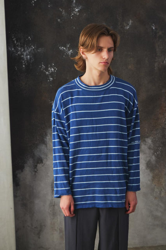 Porter Classic - CLASSIC BORDER MOCK NECK LONG SLEEVE SHIRT - BLUE