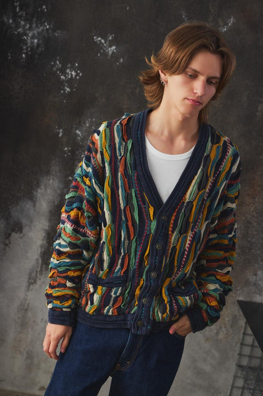 1990’s COOGI Australia Classic Multi-Color 3D Knit Cotton Cardigan 澳洲古著 多色立體針織純棉開襟衫&nbsp; 澳洲製